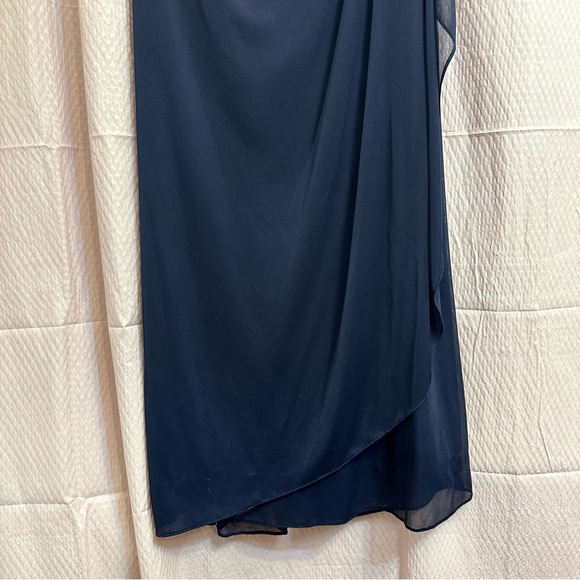 Xscape Navy Blue Ruched Side and Back Maxi Dress with Gunmetal Accents - Picture 7 of 15